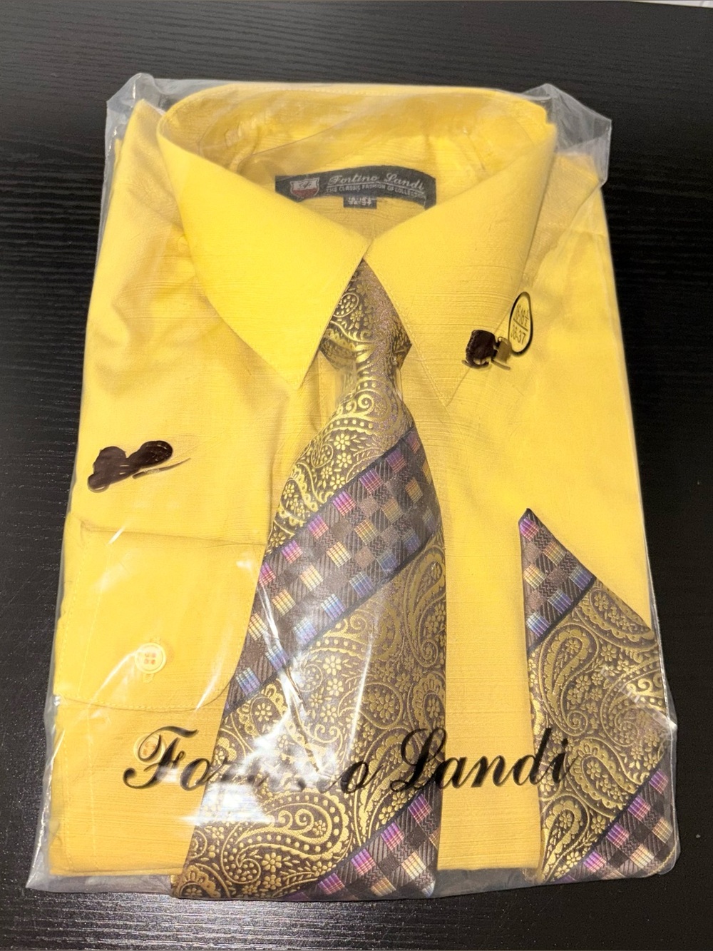 Fortino Landi Men’s Yellow Dress Shirt Tie Set NWT 16-16.5 36-37
